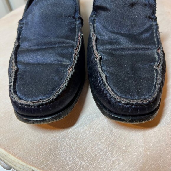 Tod's Women's Satin Loafer Shoe Size 8.5 Navy Blue Driving Shoe - Picture 6 of 11